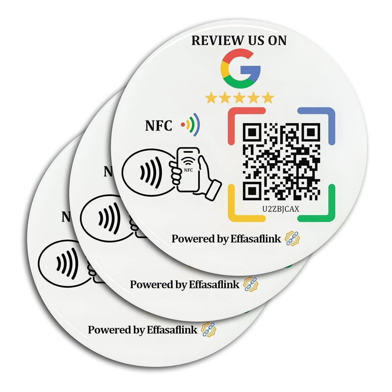 Effasaflink Epoxy Sticky Card with NFC Chip & QR Code - Compatible with Google Business Page for Customer Reviews, Boost Business Reviews, Essential for Small Businesses, No App, No Monthly Fee (White-3 Cards) - Image 1